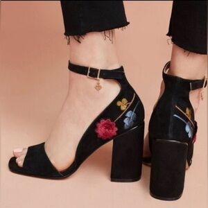 Nanette Lepore Black Floral Sandal Block Heel
